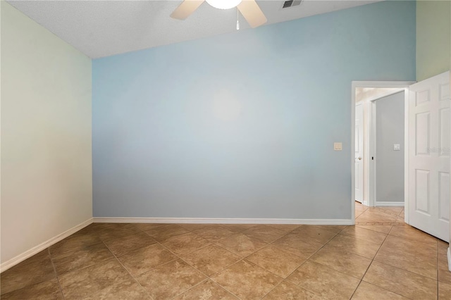 26901 Racquet Cir, Leesburg, FL 34748 - unfurnished room featuring light tile patterned flooring, ceiling fan, visible vents, and baseboards