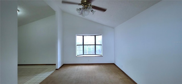 6277 Cranberry Ln W, Jacksonville, FL 32244 - empty room featuring ceiling fan, lofted ceiling, carpet flooring, baseboards, and a textured ceiling