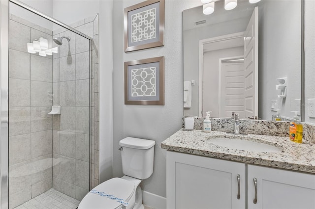 7759 Westland Dr, Kissimmee, FL 34747 - full bathroom with toilet, baseboards, visible vents, a shower stall, and vanity