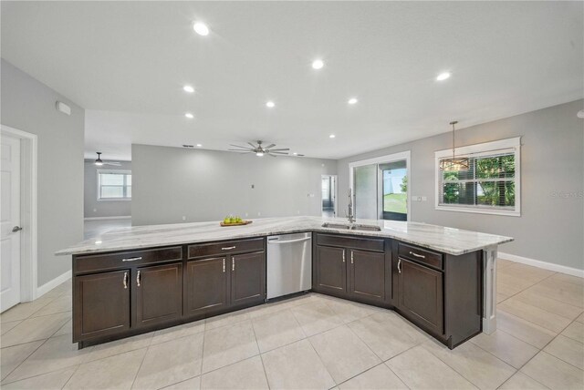 5829 Valentino Way, Lakeland, FL 33812 - kitchen featuring a sink, ceiling fan, stainless steel dishwasher, and recessed lighting