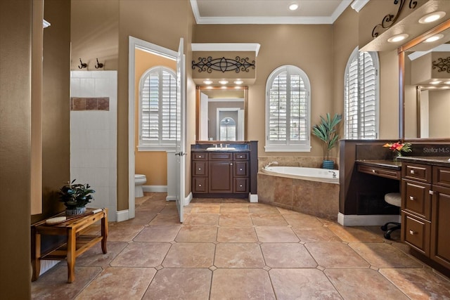 10664 Emerald Chase Dr, Orlando, FL 32836 - full bath featuring a bath, a sink, toilet, crown molding, and tile patterned flooring