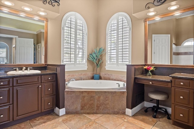 10664 Emerald Chase Dr, Orlando, FL 32836 - bathroom with a bath, vanity, ornamental molding, and tile patterned floors