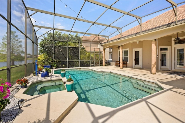 10664 Emerald Chase Dr, Orlando, FL 32836 - outdoor pool with a patio area, a lanai, and ceiling fan