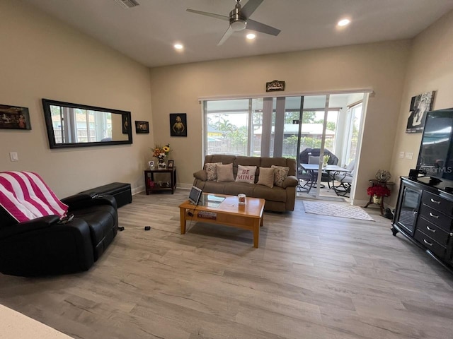 731 Triumph Dr, Sebring, FL 33872 - living area with light wood-type flooring, a ceiling fan, recessed lighting, and baseboards