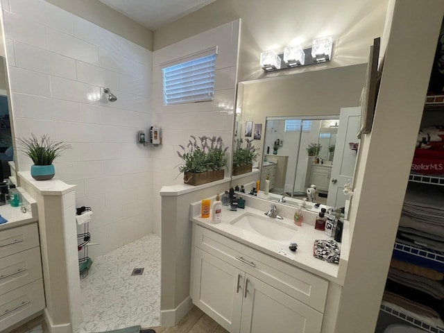 731 Triumph Dr, Sebring, FL 33872 - bathroom featuring a walk in shower, vanity, and wood finished floors