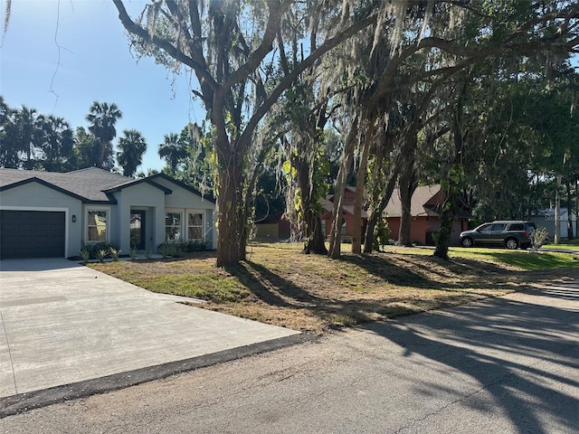 single story home with concrete driveway and a garage