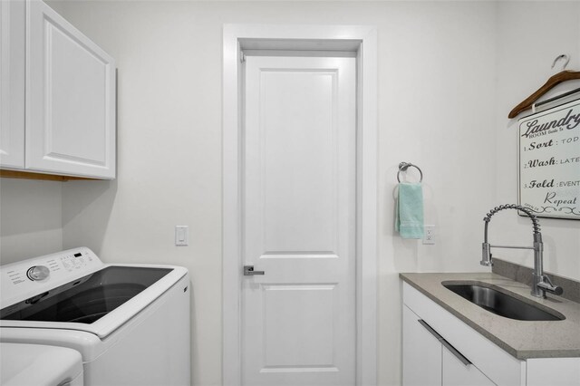 1214 Embers Pkwy W, Cape Coral, FL 33993 - clothes washing area featuring separate washer and dryer, a sink, and cabinet space