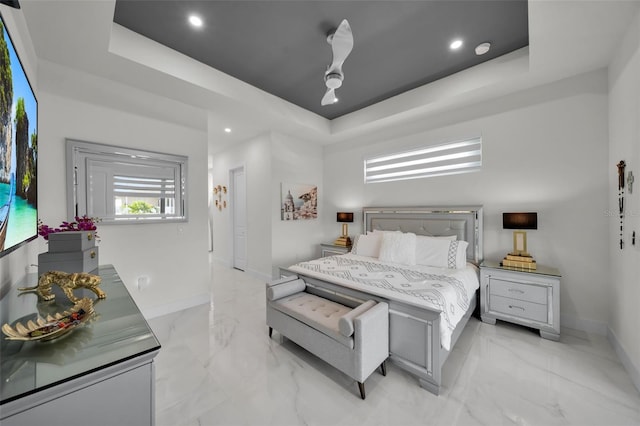 1214 Embers Pkwy W, Cape Coral, FL 33993 - bedroom with recessed lighting, marble finish floor, baseboards, and a raised ceiling