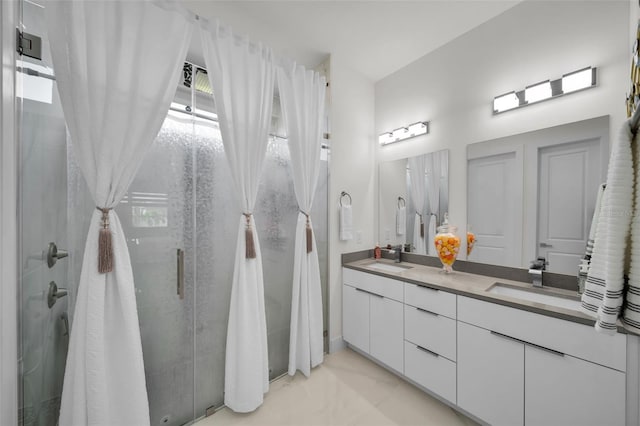 1214 Embers Pkwy W, Cape Coral, FL 33993 - bathroom featuring a stall shower, double vanity, and a sink
