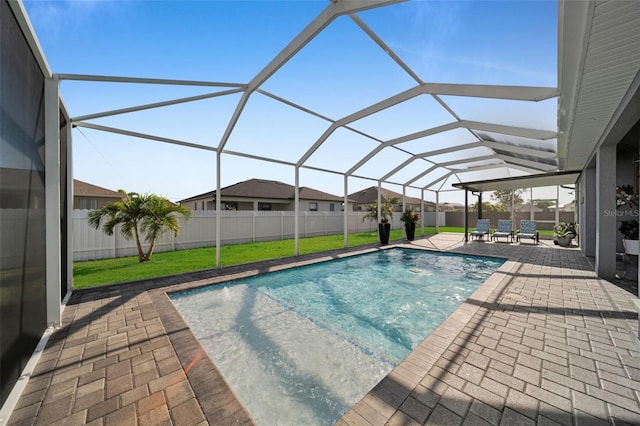1214 Embers Pkwy W, Cape Coral, FL 33993 - view of pool with a fenced backyard, a fenced in pool, a patio, and a lawn