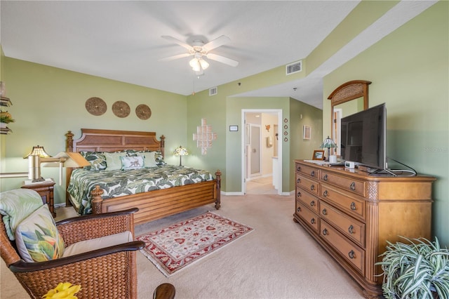 5300 S Atlantic Ave Unit 2-501, New Smyrna Beach, FL 32169 - bedroom with ceiling fan, light colored carpet, baseboards, and visible vents