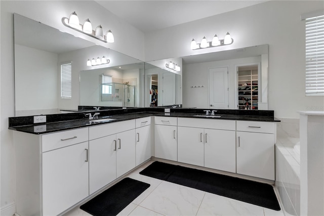8109 Ludington Cir, Orlando, FL 32836 - bathroom featuring a spacious closet, a shower stall, vanity, and a wealth of natural light