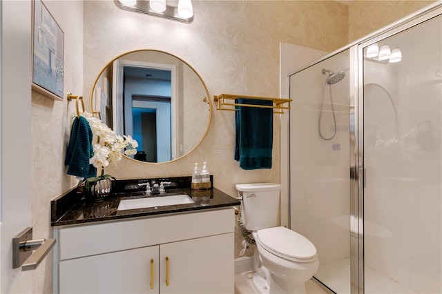8109 Ludington Cir, Orlando, FL 32836 - full bathroom with toilet, a shower stall, vanity, and wallpapered walls
