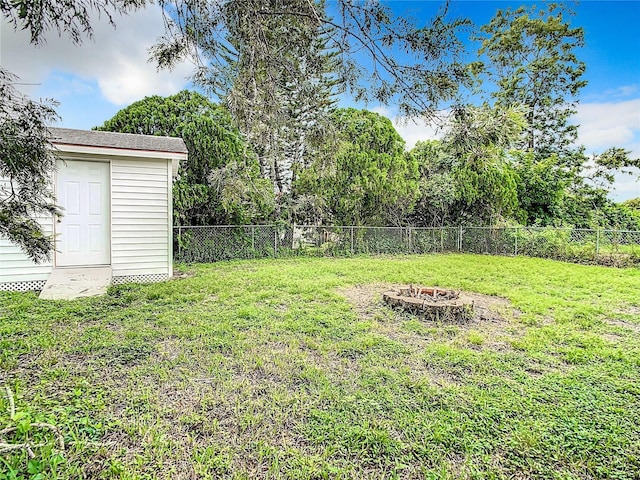 7400 Mitchell Ranch Rd, New Port Richey, FL 34655 - view of yard featuring an outdoor fire pit and an outbuilding