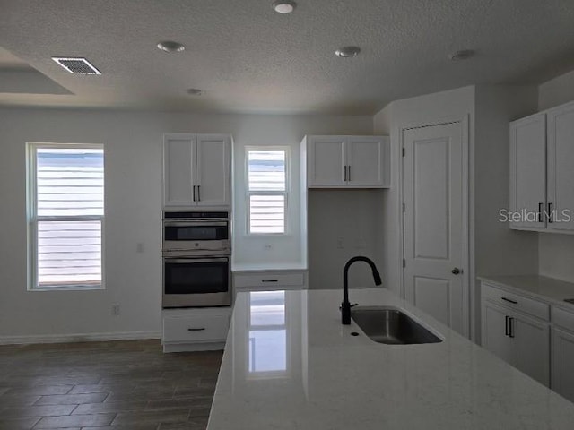 2976 Embark Trl, Saint Cloud, FL 34771 - kitchen with a sink, a textured ceiling, double oven, white cabinets, and healthy amount of natural light