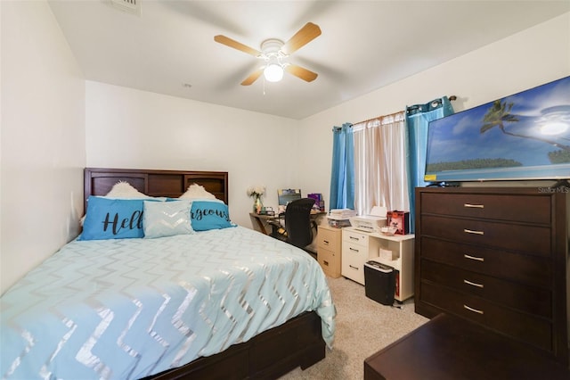9231 Ventana Ln, Orlando, FL 32825 - bedroom featuring visible vents, light colored carpet, and a ceiling fan