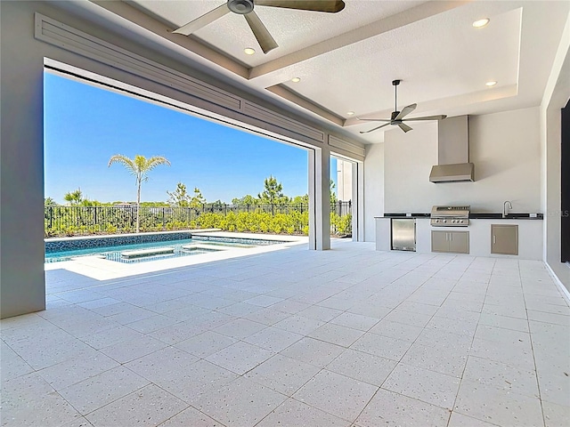 1080 E Jack Nicklaus Ct, Kissimmee, FL 34747 - view of pool with a ceiling fan, exterior kitchen, fence, a hot tub, and grilling area