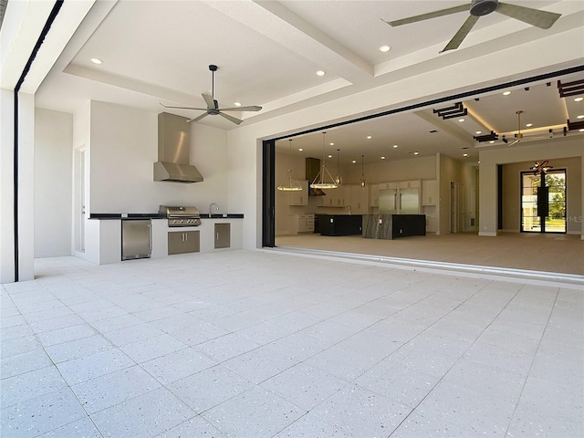1080 E Jack Nicklaus Ct, Kissimmee, FL 34747 - unfurnished living room with a ceiling fan, recessed lighting, and a raised ceiling