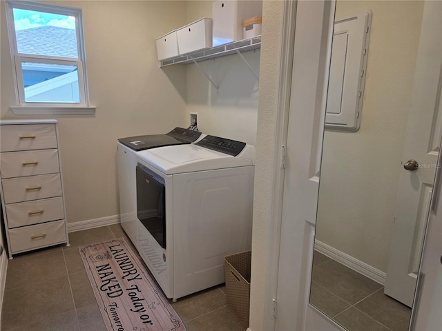 1764 Stamen Dr, Kissimmee, FL 34744 - washroom featuring laundry area, separate washer and dryer, tile patterned flooring, electric panel, and baseboards