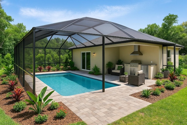 7738 N Creek Way, Citrus Springs, FL 34434 - swimming pool featuring an outdoor kitchen, a patio, and a lanai