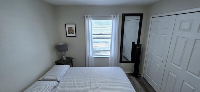 bedroom featuring dark wood finished floors and multiple windows