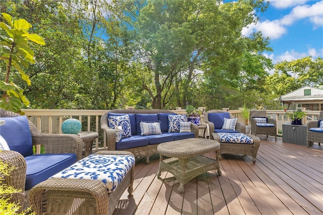 wooden deck featuring outdoor lounge area