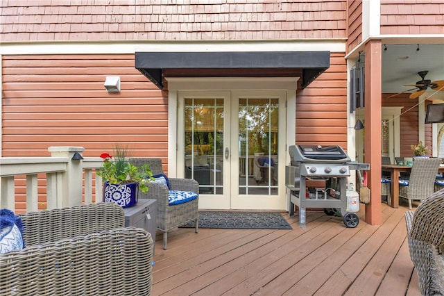 deck featuring area for grilling and french doors