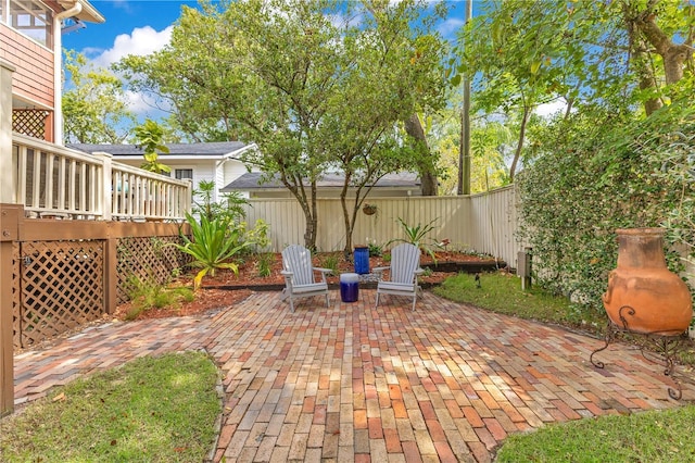 view of patio / terrace with a deck and a fenced backyard