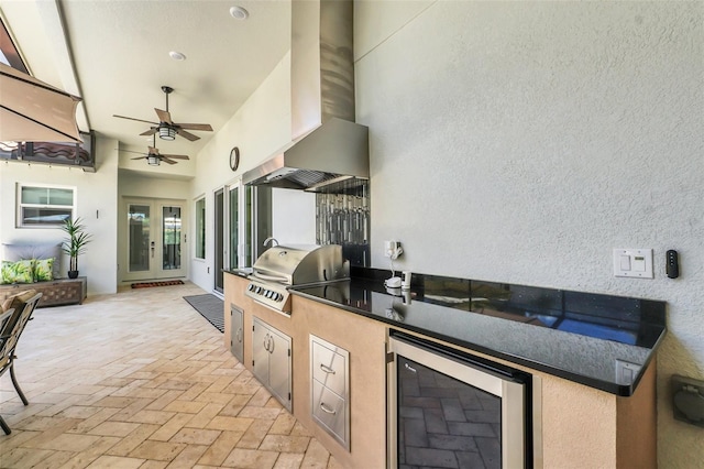 2172 Sherbrook Ave, Davenport, FL 33837 - view of patio featuring wine cooler, grilling area, a ceiling fan, and area for grilling