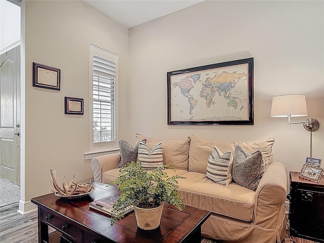 living area with wood finished floors