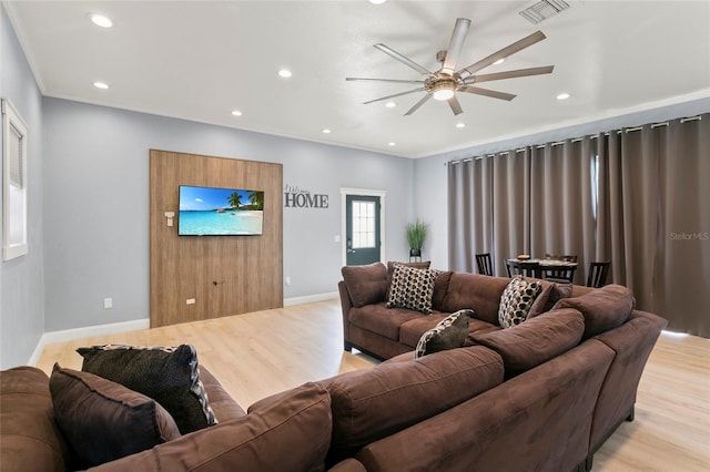 6330 Oil Well Rd, Clermont, FL 34714 - living room featuring recessed lighting, light wood finished floors, visible vents, and ceiling fan