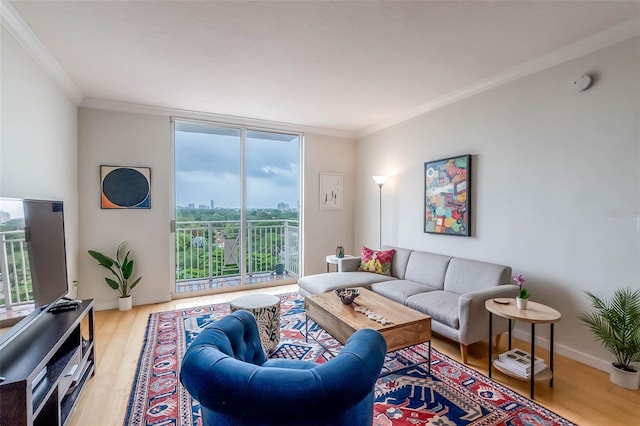 2030 S Douglas Rd Unit 718, Coral Gables, FL 33134 - living room featuring wood finished floors and ornamental molding