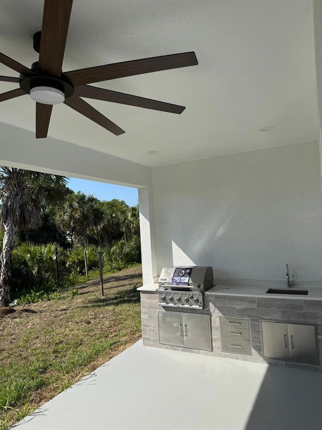2551 Alhaven Ter, North Port, FL 34286 - view of patio / terrace with a sink, ceiling fan, grilling area, and exterior kitchen
