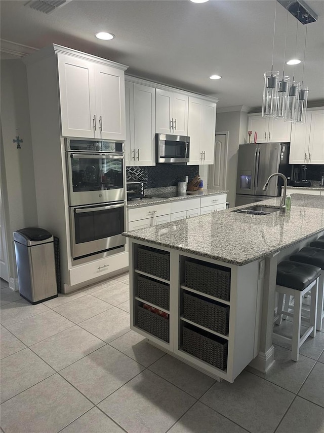 2137 Apian Way, Port Charlotte, FL 33953 - kitchen with appliances with stainless steel finishes, open shelves, a sink, crown molding, and recessed lighting