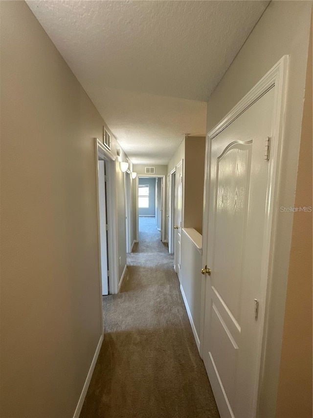 2125 Betsy Ross Ln, Saint Cloud, FL 34769 - hallway featuring a textured ceiling, carpet flooring, baseboards, and visible vents