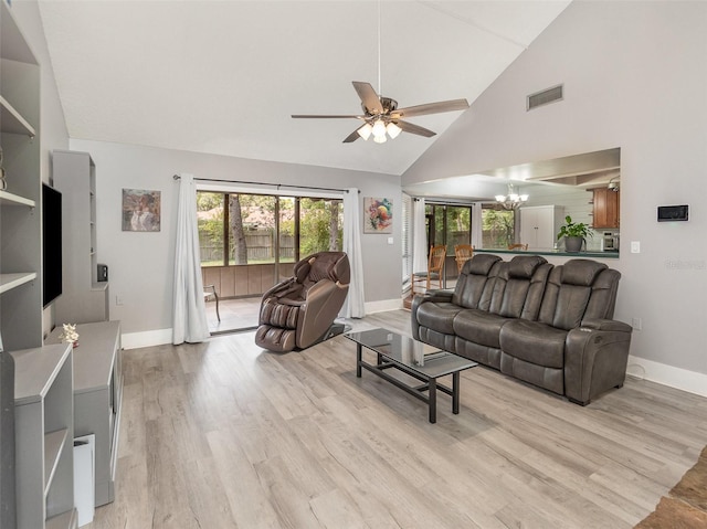 490 Burnt Tree Ln, Apopka, FL 32712 - living room with baseboards, ceiling fan with notable chandelier, and visible vents