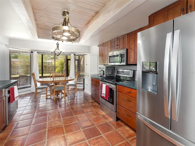 490 Burnt Tree Ln, Apopka, FL 32712 - kitchen featuring an inviting chandelier, wood ceiling, appliances with stainless steel finishes, and dark countertops
