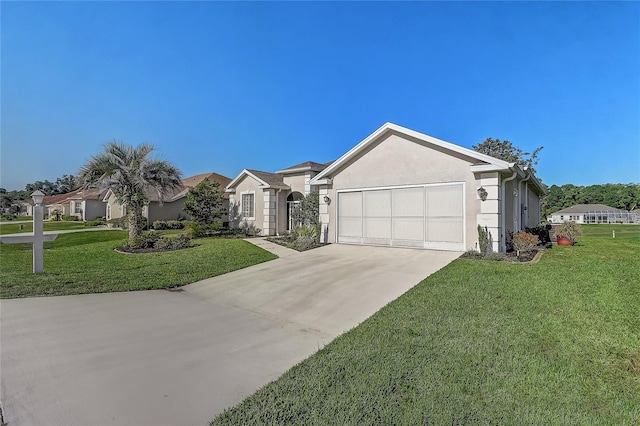 1900 NW 57th Ct, Ocala, FL 34482 - ranch-style house featuring a garage, stucco siding, a front lawn, and driveway