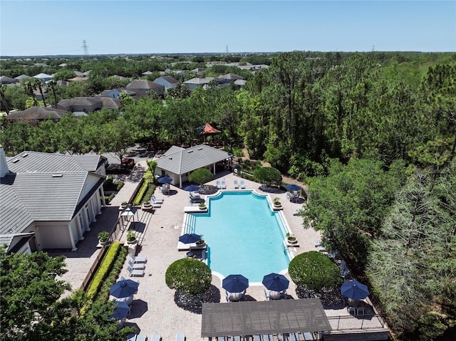drone / aerial view of a pool area