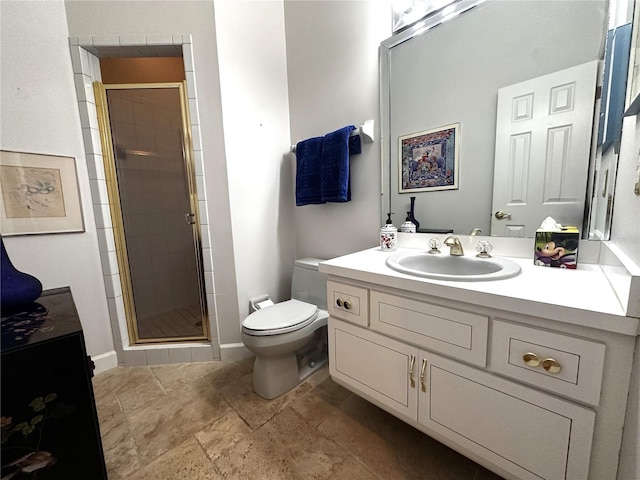 8935 Jonathan Manor Dr, Orlando, FL 32819 - full bath featuring toilet, a shower stall, vanity, and stone finish flooring