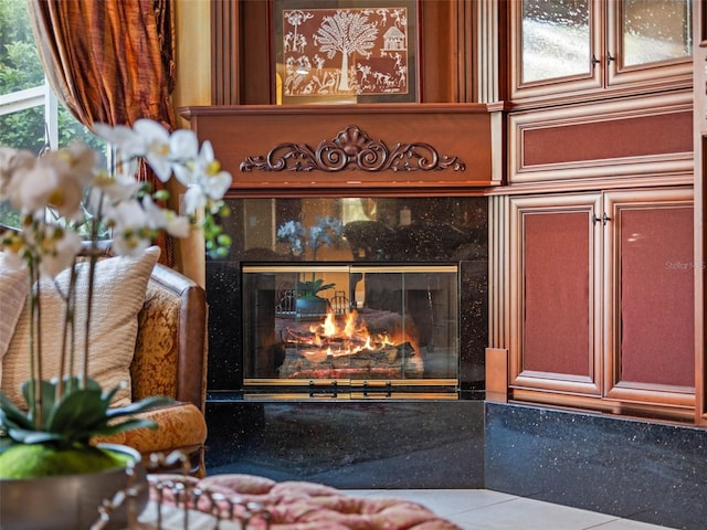 interior details featuring a high end fireplace
