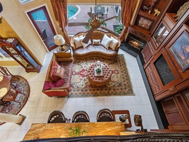 living area featuring tile patterned floors