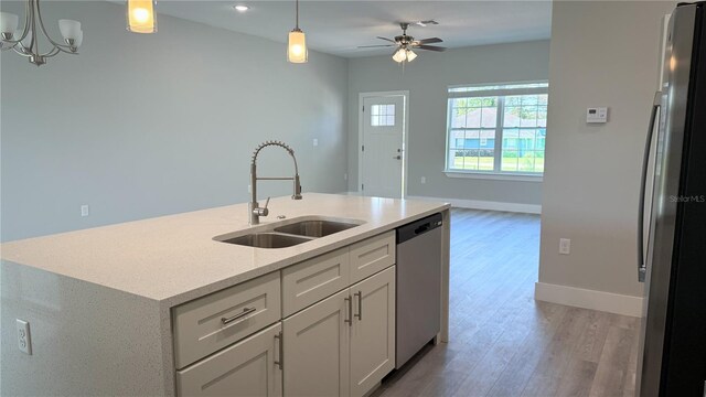16435 SW 27th Ave, Ocala, FL 34473 - kitchen featuring a sink, appliances with stainless steel finishes, light wood-style floors, decorative light fixtures, and white cabinets