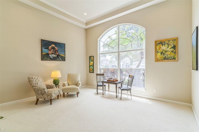 sitting room featuring a wealth of natural light, baseboards, and carpet floors