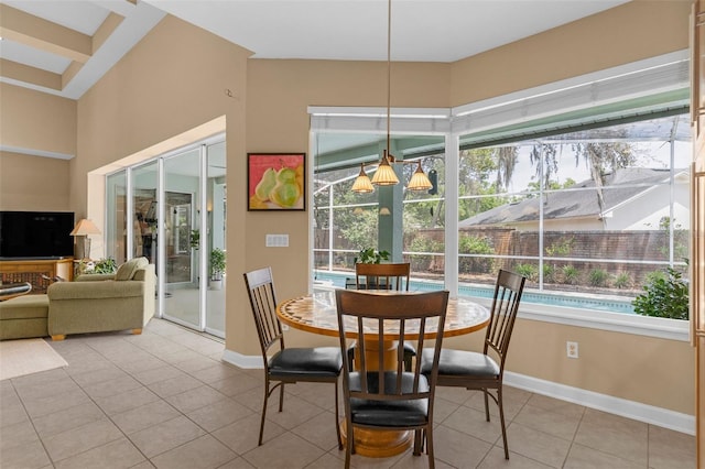 tiled dining space with baseboards