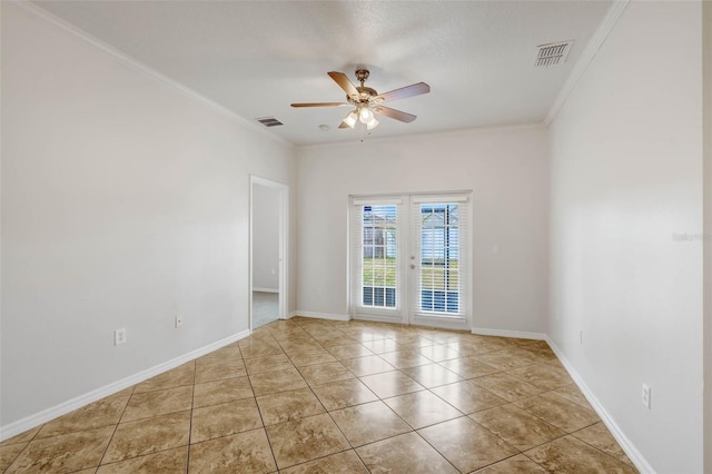 7762 Newlan Dr, Orlando, FL 32818 - unfurnished room featuring a ceiling fan, ornamental molding, and visible vents