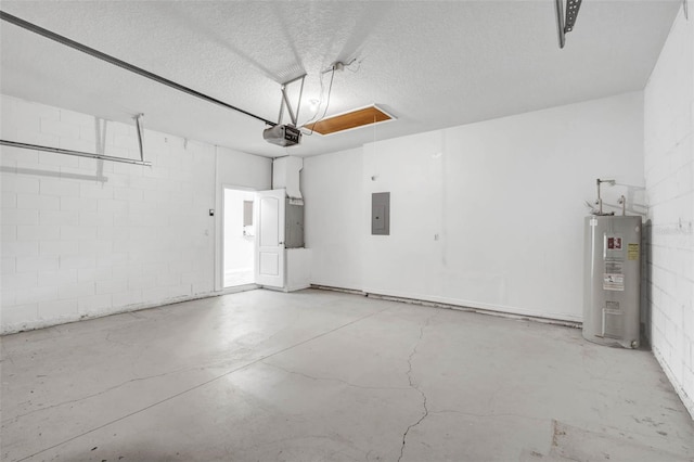 7762 Newlan Dr, Orlando, FL 32818 - garage with water heater, a garage door opener, concrete block wall, and electric panel