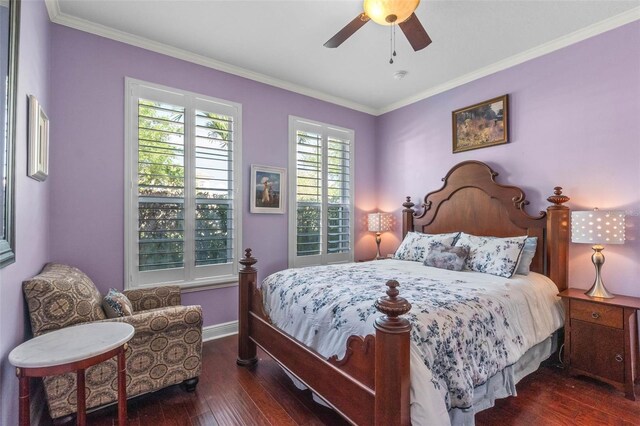 3583 Valleyview Dr, Kissimmee, FL 34746 - bedroom featuring wood-type flooring, crown molding, ceiling fan, and baseboards