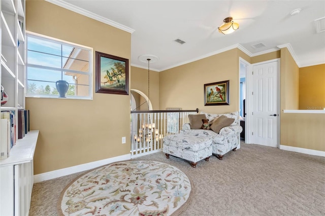 3583 Valleyview Dr, Kissimmee, FL 34746 - sitting room featuring crown molding, carpet, and baseboards