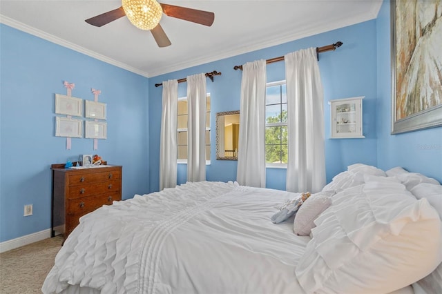 3583 Valleyview Dr, Kissimmee, FL 34746 - carpeted bedroom featuring crown molding, a ceiling fan, and baseboards